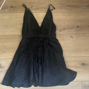 Free People Fit & Flare Dress Womens Sz 2 Black Polyester Spaghetti Strap V Neck